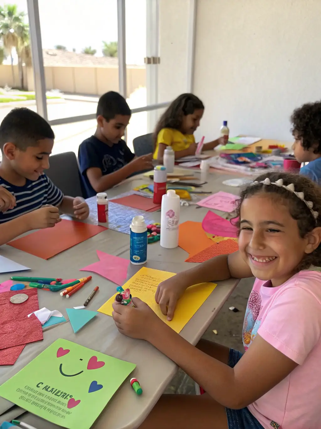 Preschoolers working on an art project, painting and creating artwork with guidance from a teacher at The Goddard School.